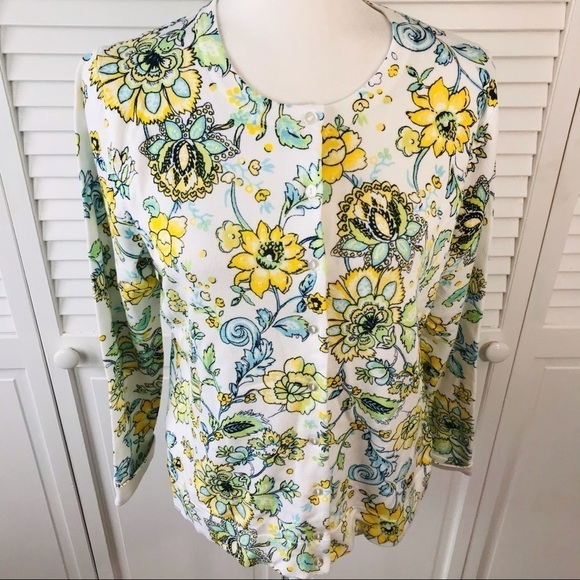 2/$25 CHARTER CLUB Floral-Print Crew-Neck Cardigan Size Large - Picture 4 of 7